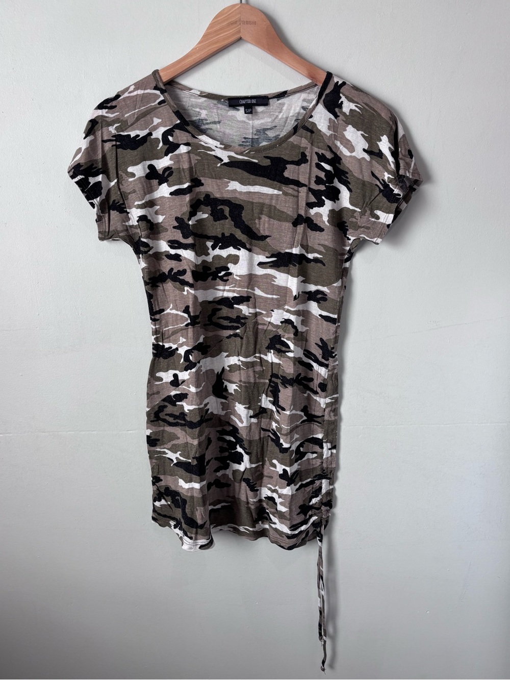 Chapter One Camo Side-Ruched Tunic Mini Dress | Size S